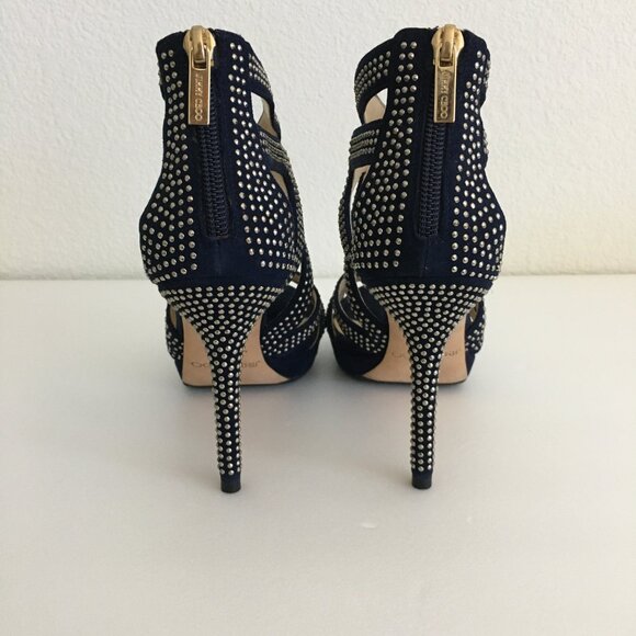 Jimmy Choo Womens 36-6US Karla Suede Mini Studs Navy/Silver Dust Bag Box 4"Heels - Picture 6 of 16